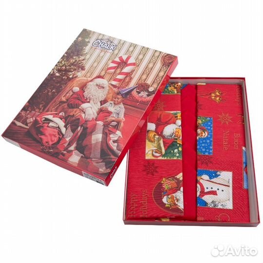 Скатерть Санта Клаус красная с 6 салфетками