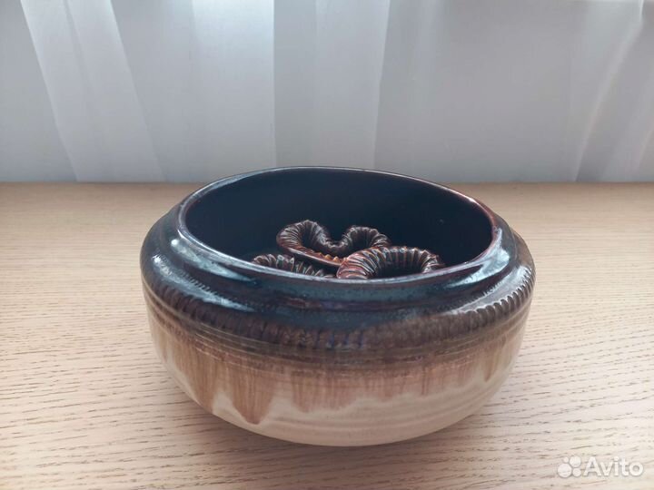 Ваза глиняная для икебаны, низкая, широкая