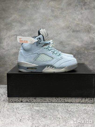 Кроссовки Nike Air Jordan 5 голубые высокие