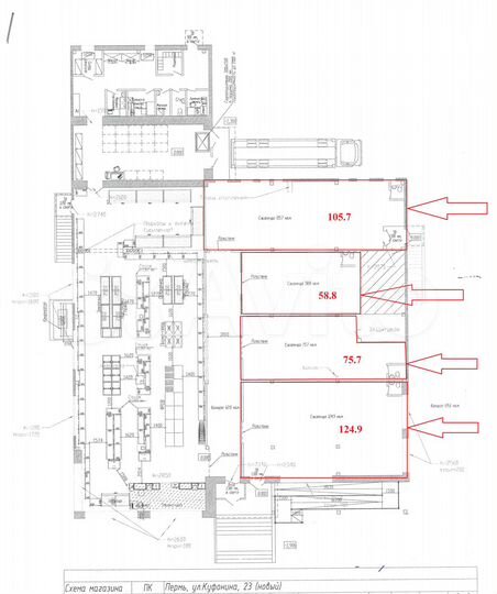 Торговая площадь от 58.8 м² до 365.1 м²