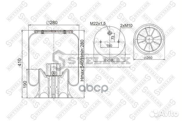 Пневмоподушка со стак. 2отв.M10 1отв-шт.M22 Порш