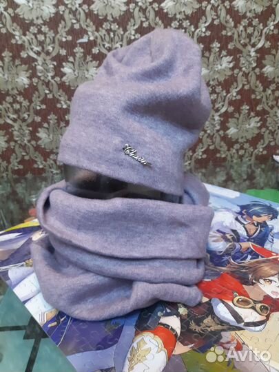 Шапка с шарфом женская зимняя