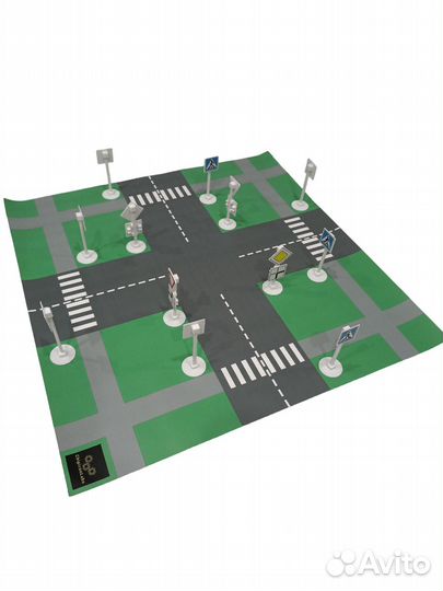 Игровой коврик перекресток + 16 дорожных знаков