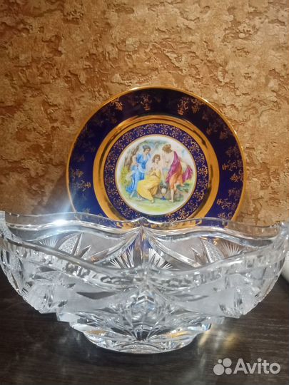 Ваза ладья Богем.хрусталь. Тарелка декор. ЧССР