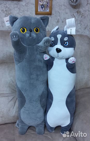 Серый кот-обнимашка - мягкая игрушка