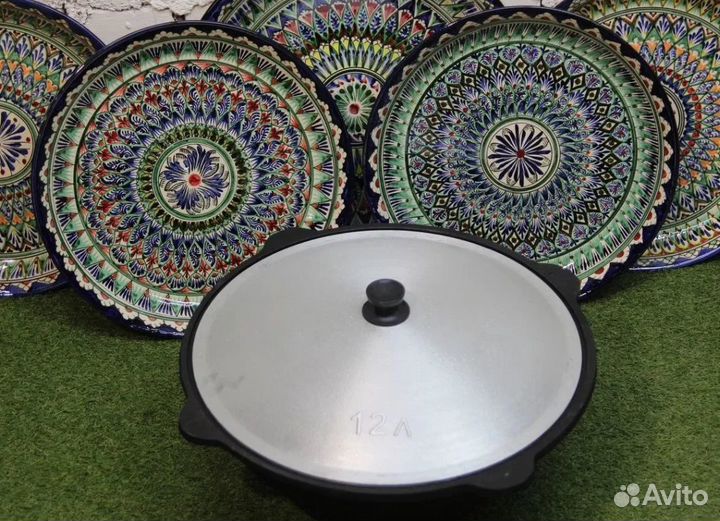 Чугунный казан 12 литров с печью с дверцей и труба