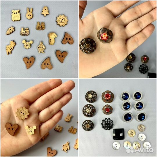 Пуговицы для рукоделия, с камнями, деревянные