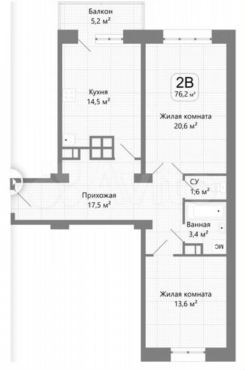 2-к. квартира, 76 м², 5/14 эт.
