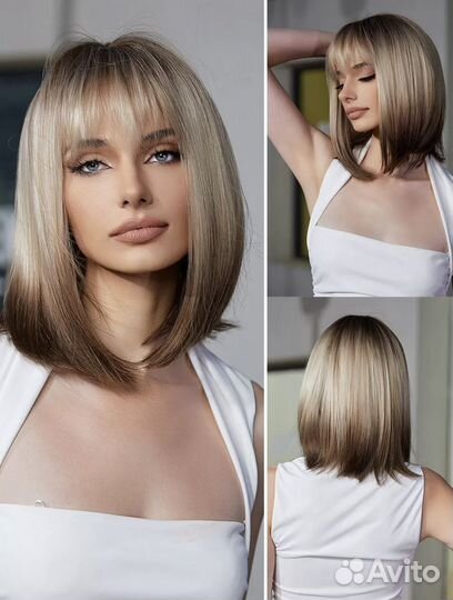 Парик с челкой каре новый блонд омбре
