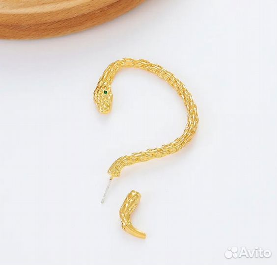 Серьга кафф, серебро, золото