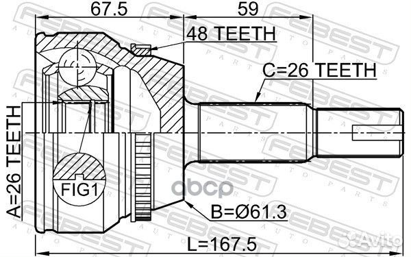 ШРУС внешний 26X61.3X26 toyota camry ACV40/GSV40