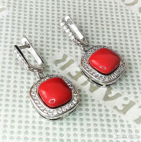 Серьги серебрение коралл С582