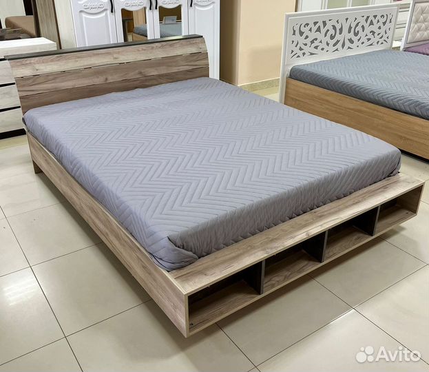 Эдинбург Кровать 1.8 кр 02 (Дуб крафт серый/Железн