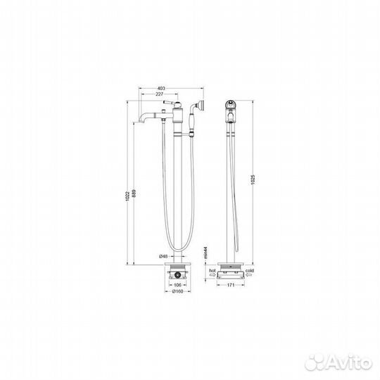 AQ1545PG классик смеситель напольный (внешняя и ск