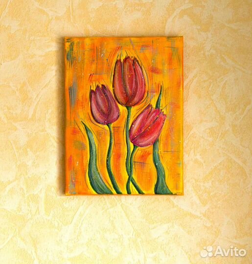 Картина акрил холст тюльпаны цветы