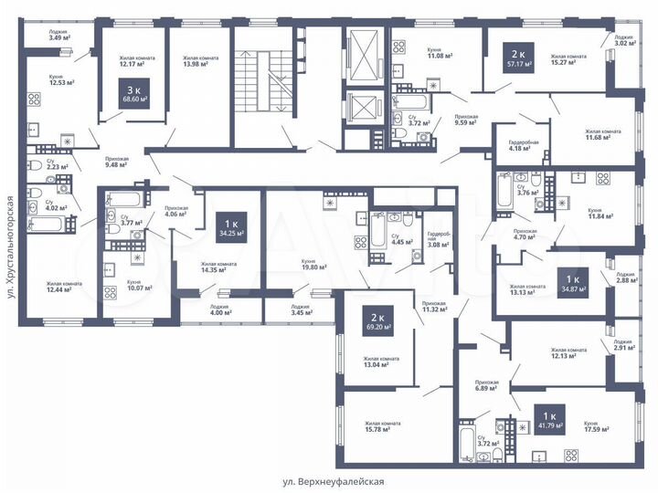 2-к. квартира, 57 м², 13/17 эт.