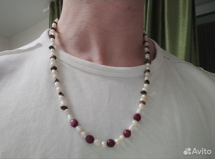 Бусы из камней и жемчуга ручная работа