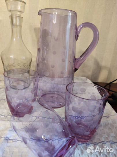 Кувшин в горошек неодимовое стекло винтаж СССР