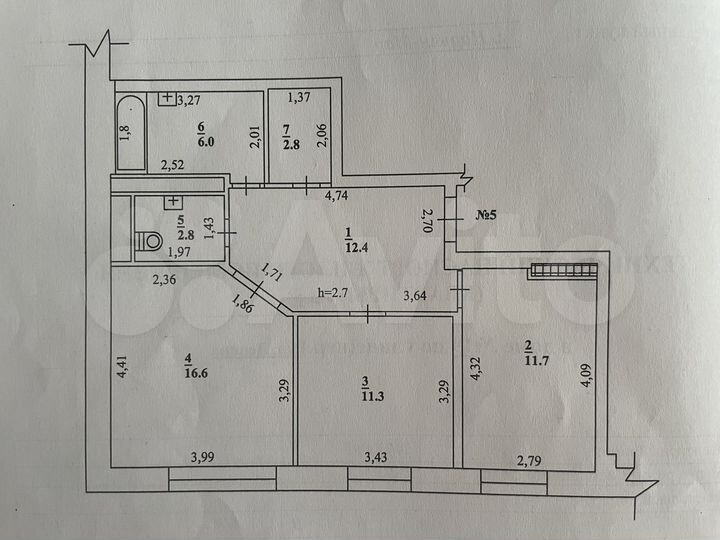 2-к. квартира, 63,6 м², 3/5 эт.