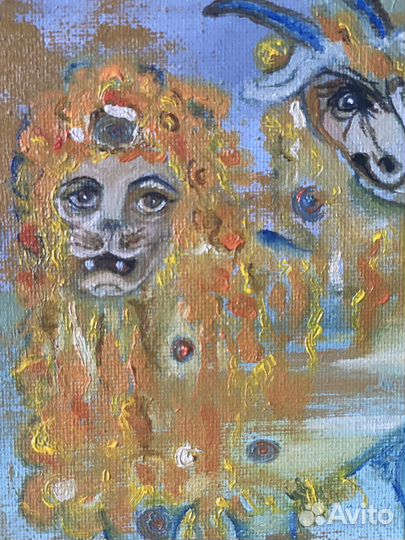 Картина маслом «три порока» 20*20 см