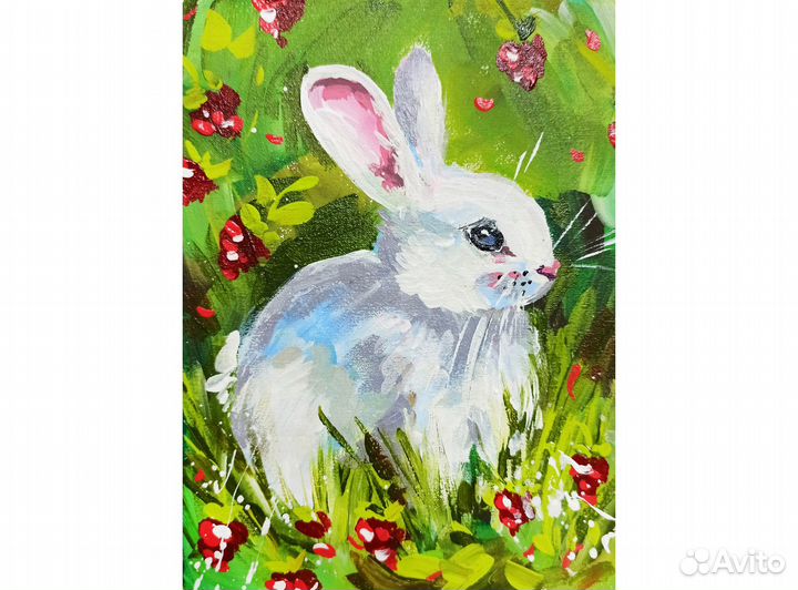 Картина заяц кролик белый масло холст