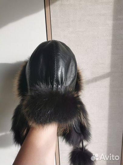 Шапка ушанка кожаная женская