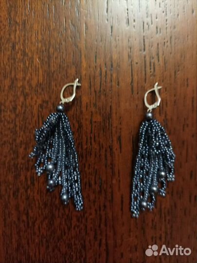 Серьги из бисера длинные, висячие, ручная работа