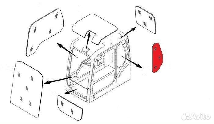 Стекло кабины левое экскаватор Hyundai 9S
