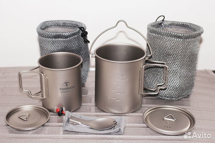 Кружка титановая 750+450ml ложка складная комплект