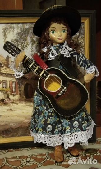Девочка с гитарой, ватная игрушка