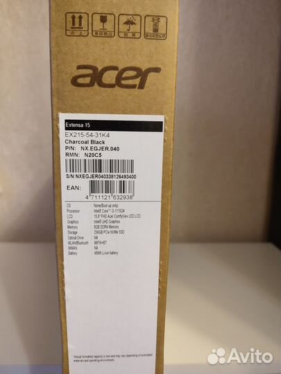 Ноутбук новый acer extensa EX215-54-31K4