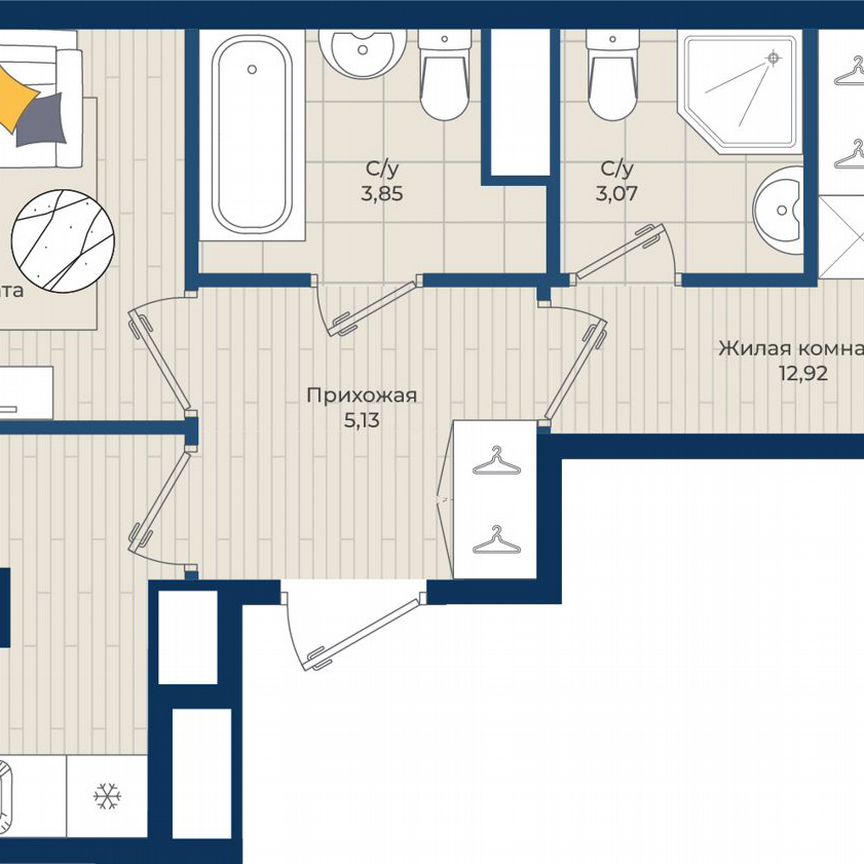 2-к. квартира, 49,4 м², 7/12 эт.