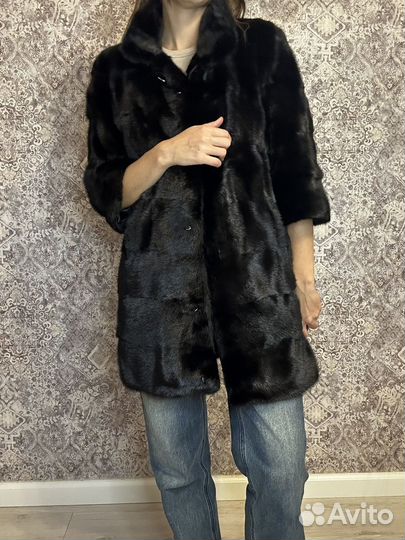 Шуба норковая 42 44 черная поперечка