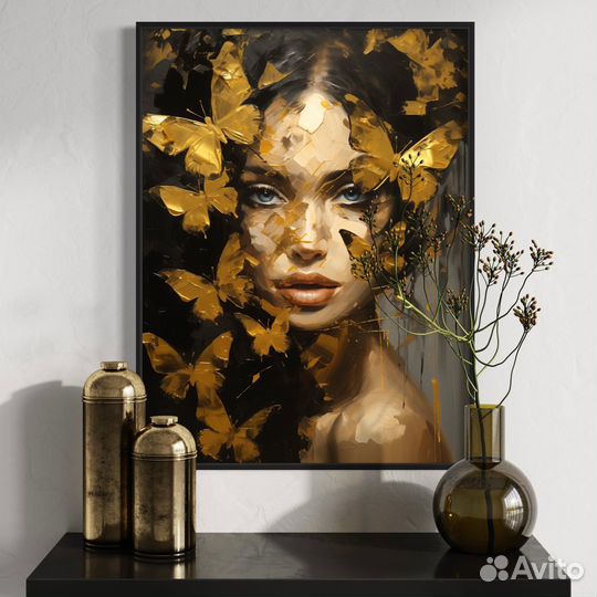 Картина маслом 3 д золотые бабочки Интерьерная