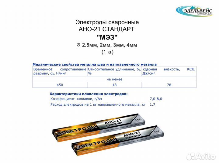 Сварочные электроды ано-21 Стандарт мэз 1кг