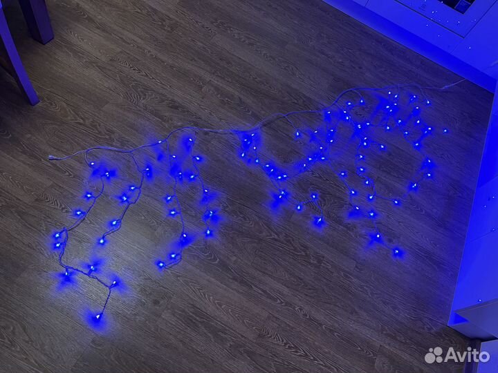 Гирлянда синяя бахрома сосульки 2 м