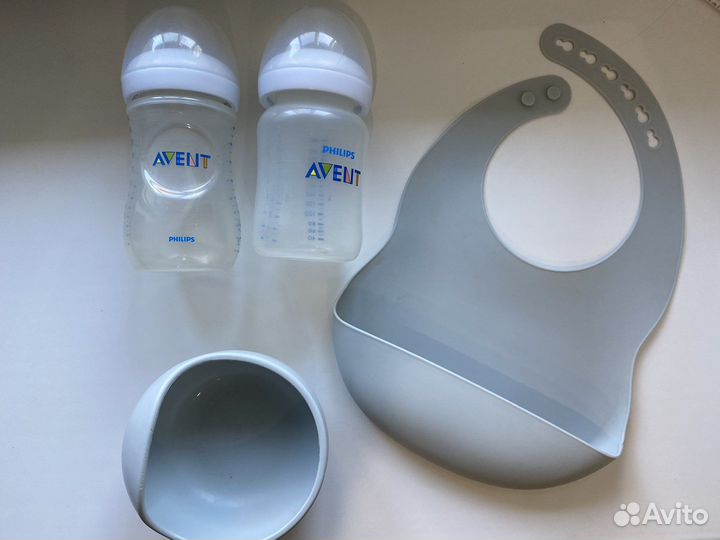 Нагрудник для кормления, тарелка, ложка