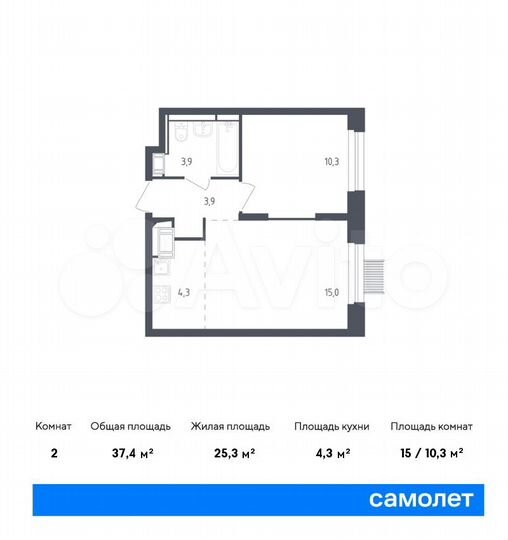 2-к. квартира, 37,4 м², 14/17 эт.