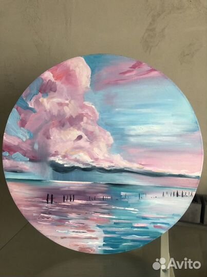 Картина закат розовый голубой на холсте масло