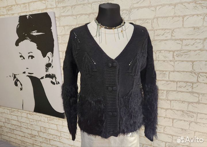 Эффектный кардиган с перьями новый Италия