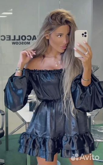 Платье женское атласное черное летнее