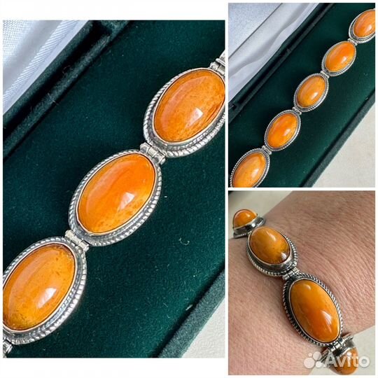 Браслет серебро 875 с янтарем