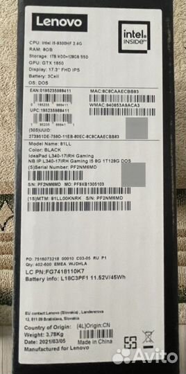 Ноутбук Lenovo 81LL IdeaPad L340-17