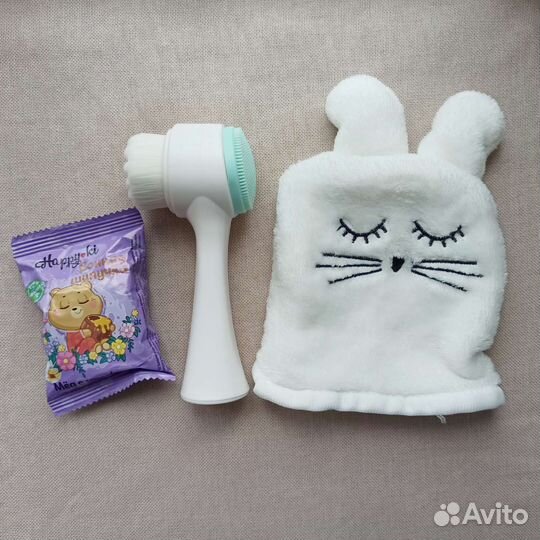 Щётка и рукавичка для чистки лица, шипучка д/ванн