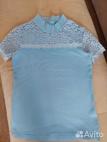 Блузка(водолазка) школьная голубая с коротким рук