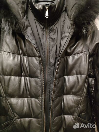 Пуховик нат. кожа зимний женский 50 черный