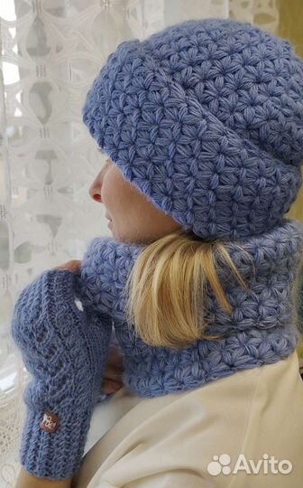 Зимняя шапка и снуд из мохера на заказ