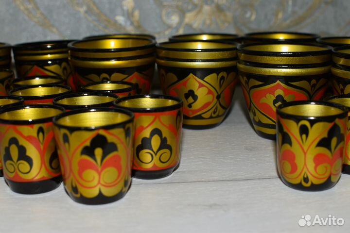 Хохлома СССР. Набор стаканов и рюмок