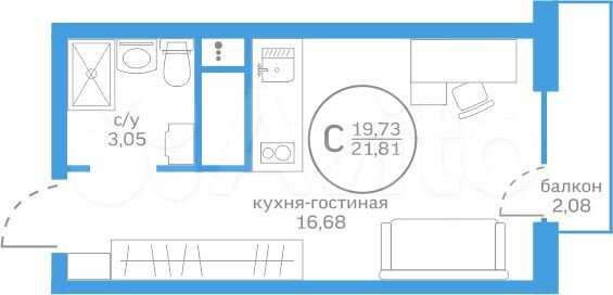 Квартира-студия, 19,7 м², 13/20 эт.