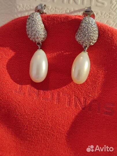 Серьги 3,98 г., серебро 925, жемчуг культ., фианит